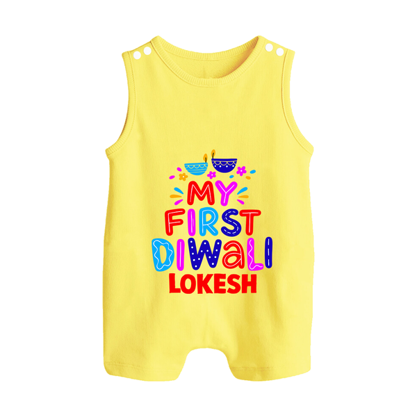 My First Diwali Colorful Lights Button Romper  - PASTEL YELLOW - New Born (Chest 18")