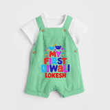 My First Diwali Colorful Lights Dungaree  - GREEN - 0 - 5 Months Old (Chest 18")