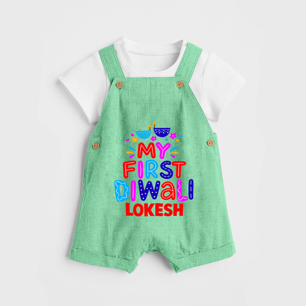 My First Diwali Colorful Lights Dungaree  - GREEN - 0 - 5 Months Old (Chest 18")