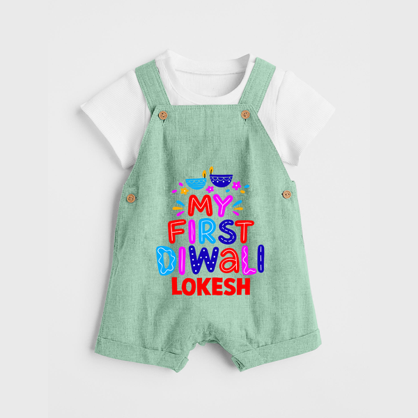 My First Diwali Colorful Lights Dungaree  - MINT GREEN - 0 - 5 Months Old (Chest 18")