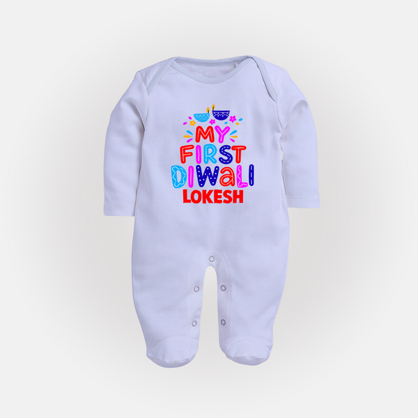 My First Diwali Colorful Lights Full Body Suit  - BABY BLUE - New Born (Chest 7.5")