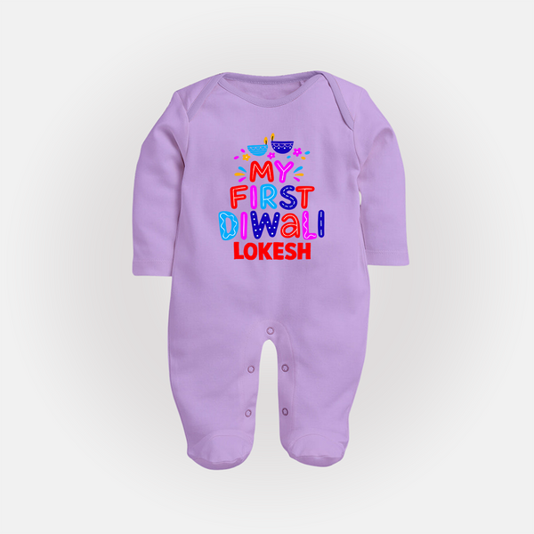 My First Diwali Colorful Lights Full Body Suit  - LILAC - New Born (Chest 7.5")
