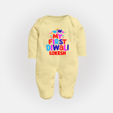 My First Diwali Colorful Lights Full Body Suit  - PASTEL YELLOW - New Born (Chest 7.5")