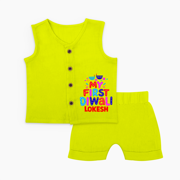 My First Diwali Colorful Lights Jabla Set  - LIME GREEN - 0 - 3 Months Old (Chest 9.8")