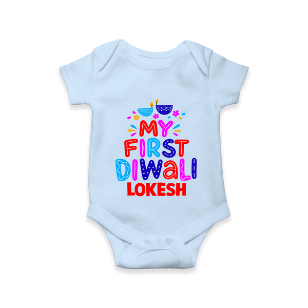 My First Diwali Colorful Lights Romper  - BABY BLUE - New Born (Chest 14")