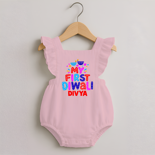 My First Diwali Colorful Lights Romper Frock  - BABY PINK - 0 - 3 Months Old (Chest 19")