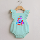 My First Diwali Colorful Lights Romper Frock  - MINT GREEN - 0 - 3 Months Old (Chest 19")