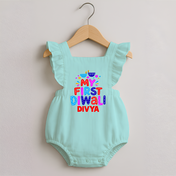 My First Diwali Colorful Lights Romper Frock  - MINT GREEN - 0 - 3 Months Old (Chest 19")