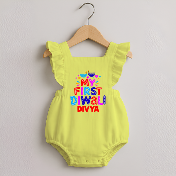 My First Diwali Colorful Lights Romper Frock  - PASTEL YELLOW - 0 - 3 Months Old (Chest 19")