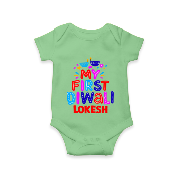 My First Diwali Colorful Lights Romper  - GREEN - New Born (Chest 14")