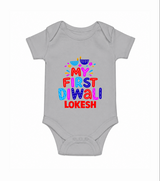My First Diwali Colorful Lights Romper  - GREY - New Born (Chest 14")