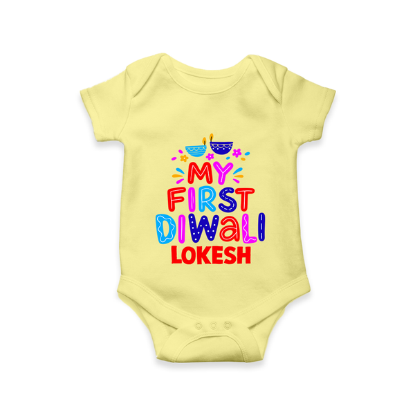 My First Diwali Colorful Lights Romper  - PASTEL YELLOW - New Born (Chest 14")