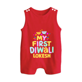 My First Diwali Colorful Lights Button Romper  - RED - New Born (Chest 18")