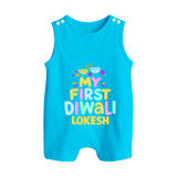 My First Diwali Colorful Lights Button Romper  - SKY BLUE - New Born (Chest 18")