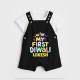 My First Diwali Colorful Lights Dungaree  - BLACK - 0 - 5 Months Old (Chest 18")