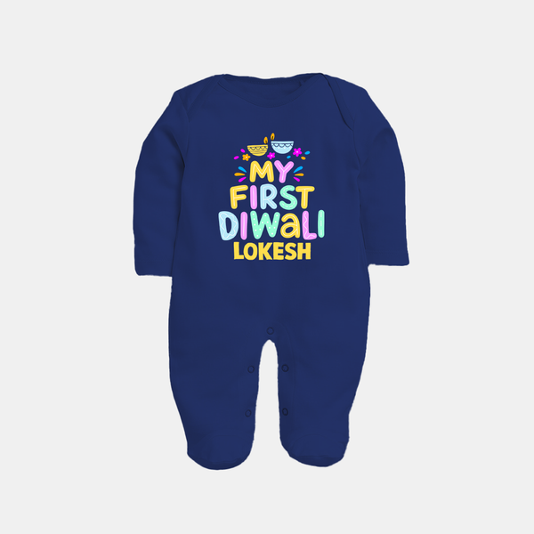 My First Diwali Colorful Lights Full Body Suit  - NAVY BLUE - New Born (Chest 7.5")