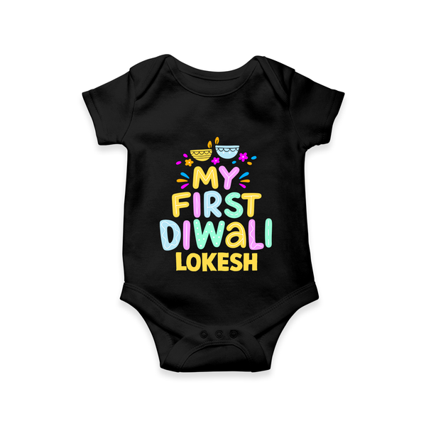 My First Diwali Colorful Lights Romper  - BLACK - New Born (Chest 14")