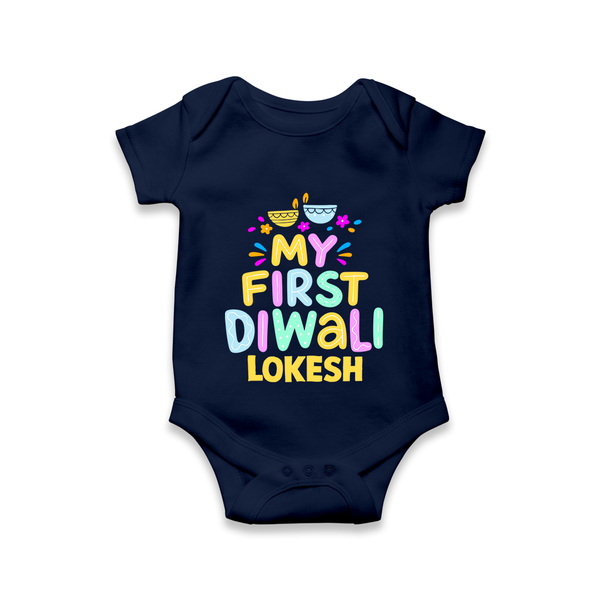 My First Diwali Colorful Lights Romper  - NAVY BLUE - New Born (Chest 14")