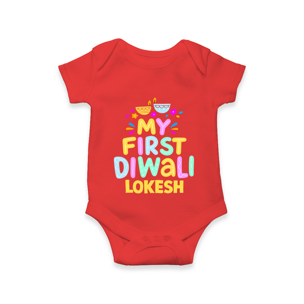 My First Diwali Colorful Lights Romper  - RED - New Born (Chest 14")