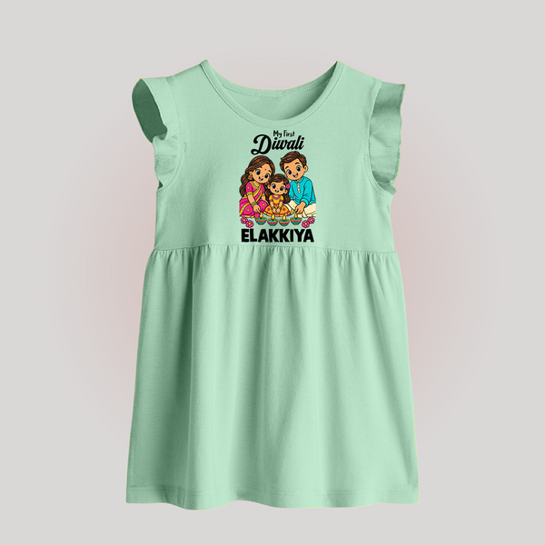 My First Diwali Family Celebration Baby Frock  - MINT GREEN - 0 - 3 Months Old (Chest 17")