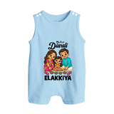 My First Diwali Family Celebration Button Romper  - BABY BLUE - New Born (Chest 18")