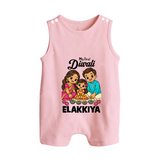 My First Diwali Family Celebration Button Romper  - BABY PINK - New Born (Chest 18")