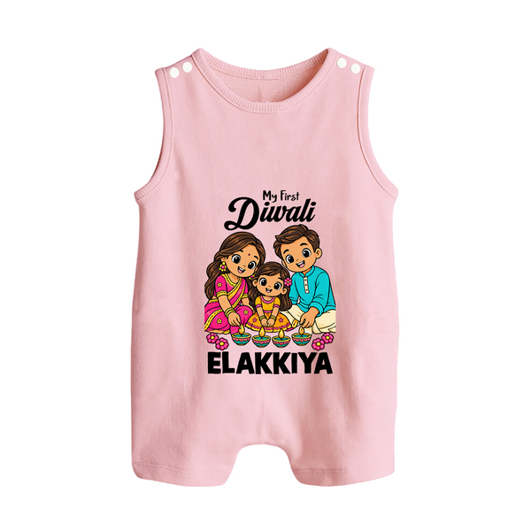 My First Diwali Family Celebration Button Romper  - BABY PINK - New Born (Chest 18")