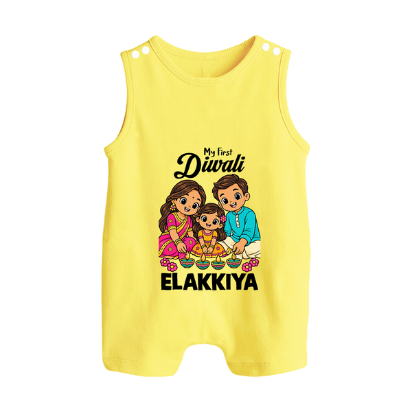 My First Diwali Family Celebration Button Romper  - PASTEL YELLOW - New Born (Chest 18")