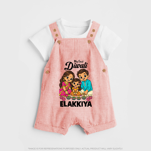 My First Diwali Family Celebration Dungaree  - PEACH - 0 - 5 Months Old (Chest 18")