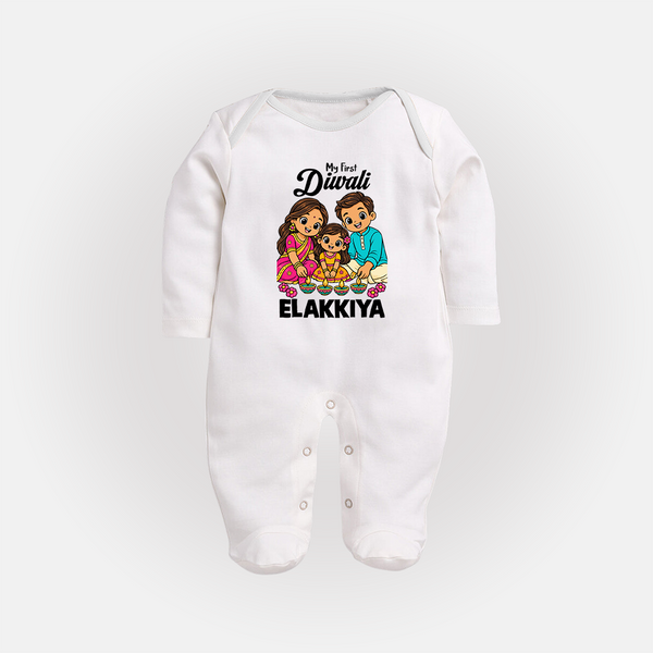 My First Diwali Family Celebration Full Body Suit  - WHITE - New Born (Chest 7.5")