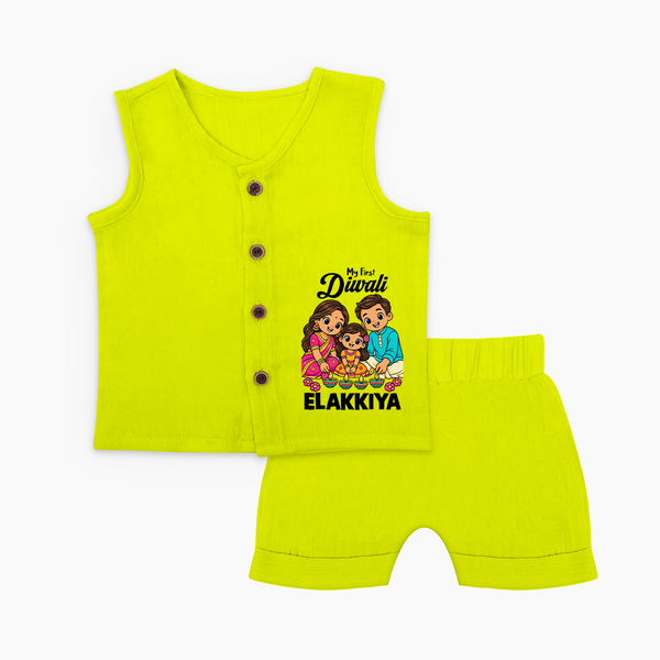 My First Diwali Family Celebration Jabla Set  - LIME GREEN - 0 - 3 Months Old (Chest 9.8")