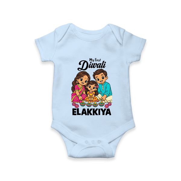 My First Diwali Family Celebration Romper  - BABY BLUE - New Born (Chest 14")