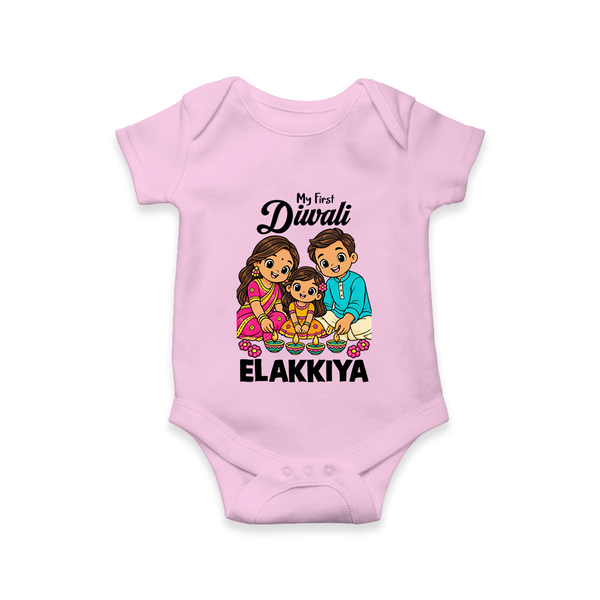 My First Diwali Family Celebration Romper  - BABY PINK - New Born (Chest 14")