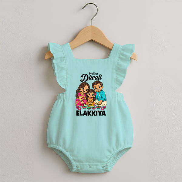 My First Diwali Family Celebration Romper Frock  - MINT GREEN - 0 - 3 Months Old (Chest 19")