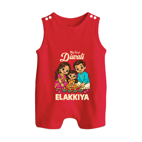 My First Diwali Family Celebration Button Romper  - RED - New Born (Chest 18")