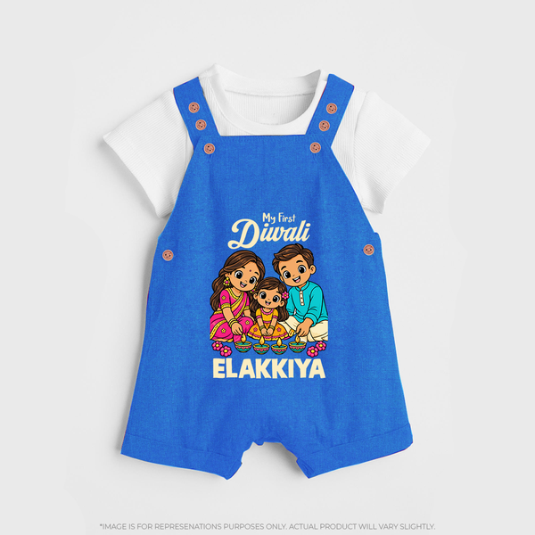 My First Diwali Family Celebration Dungaree  - COBALT BLUE - 0 - 5 Months Old (Chest 18")