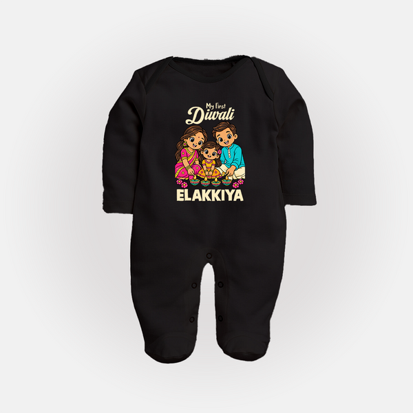 My First Diwali Family Celebration Full Body Suit  - BLACK - New Born (Chest 7.5")