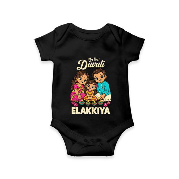 My First Diwali Family Celebration Romper  - BLACK - New Born (Chest 14")