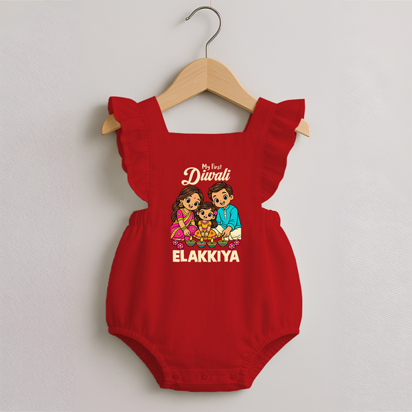 My First Diwali Family Celebration Romper Frock  - RED - 0 - 3 Months Old (Chest 19")