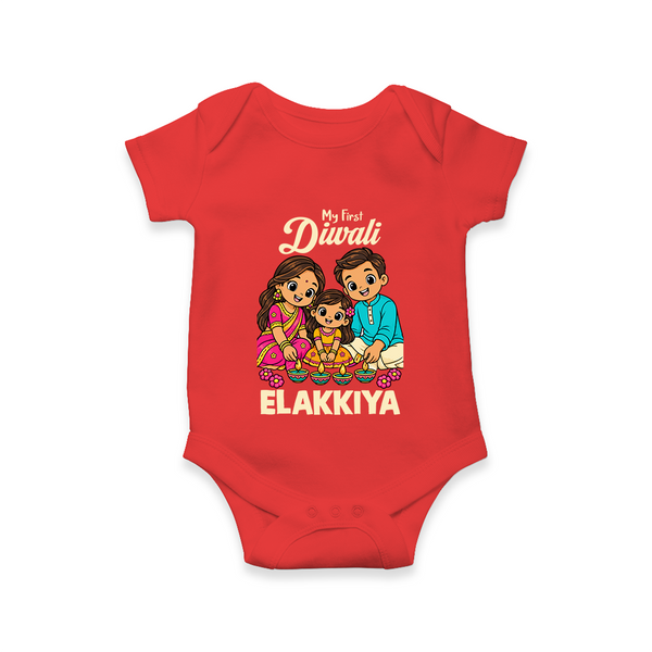 My First Diwali Family Celebration Romper  - RED - New Born (Chest 14")