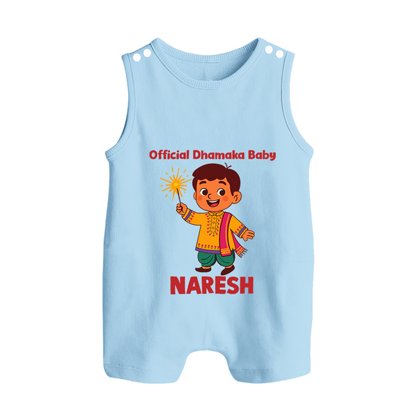 Official Dhamaka Baby Diwali Button Romper  - BABY BLUE - New Born (Chest 18")
