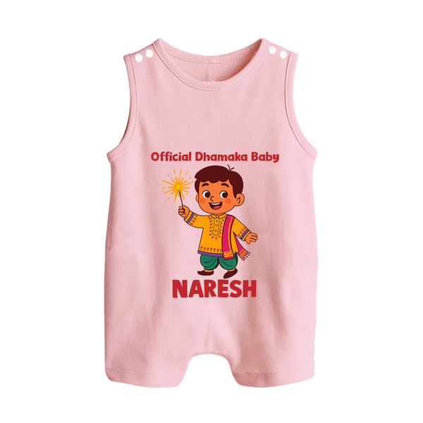 Official Dhamaka Baby Diwali Button Romper  - BABY PINK - New Born (Chest 18")
