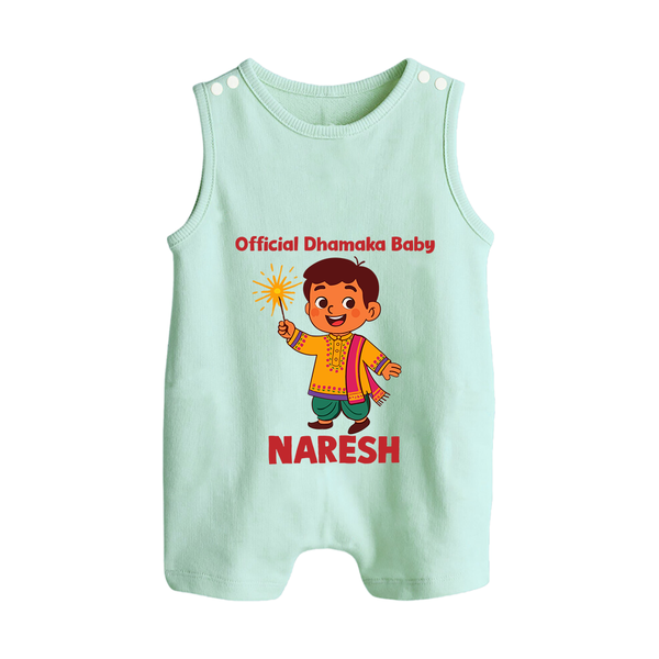 Official Dhamaka Baby Diwali Button Romper  - MINT GREEN - New Born (Chest 18")