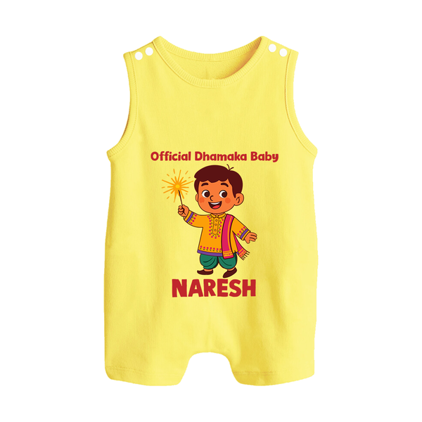 Official Dhamaka Baby Diwali Button Romper  - PASTEL YELLOW - New Born (Chest 18")