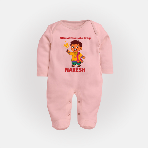 Official Dhamaka Baby Diwali Full Body Suit  - BABY PINK - New Born (Chest 7.5")