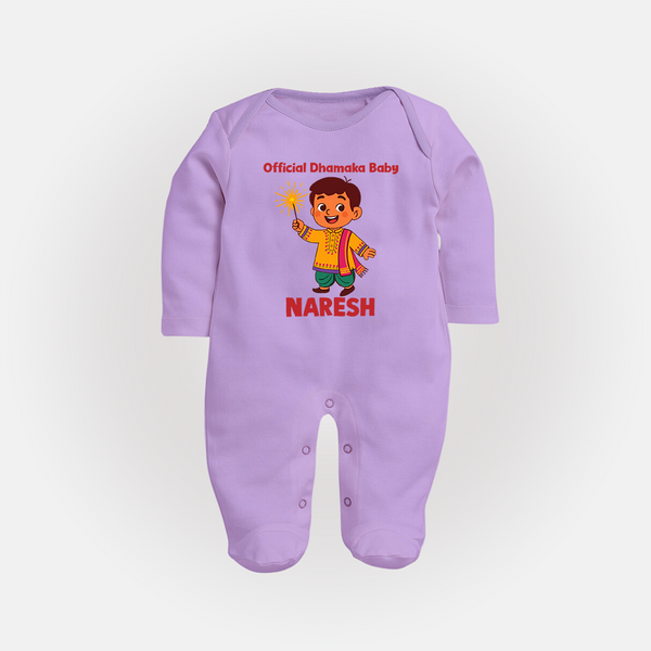 Official Dhamaka Baby Diwali Full Body Suit  - LILAC - New Born (Chest 7.5")