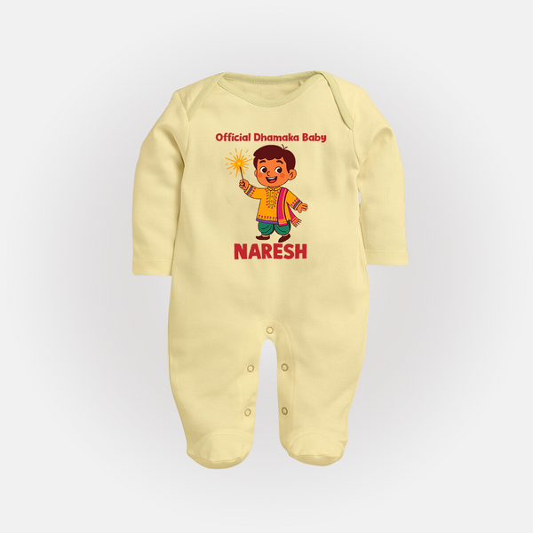 Official Dhamaka Baby Diwali Full Body Suit  - PASTEL YELLOW - New Born (Chest 7.5")