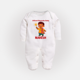 Official Dhamaka Baby Diwali Full Body Suit  - WHITE - New Born (Chest 7.5")
