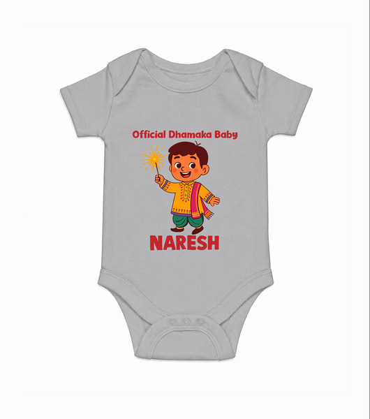 Official Dhamaka Baby Diwali Romper  - GREY - New Born (Chest 14")