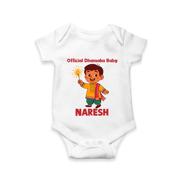 Official Dhamaka Baby Diwali Romper  - WHITE - New Born (Chest 14")